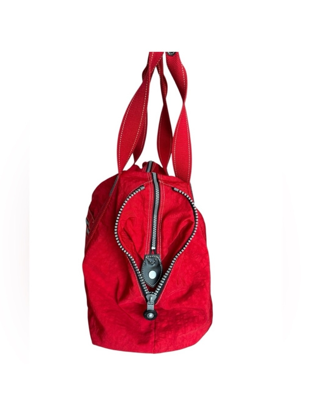 Vintage Kipling Red Canvas Dual-Handle Travel Tote with Front and Side Zips - Picture 6 of 11